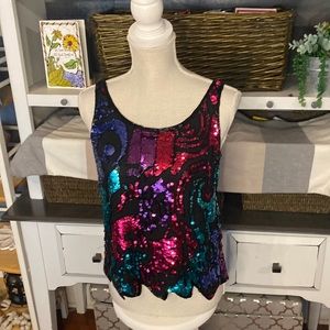 Vintage Nite Line Sequin Silk Lined Tank Size Small